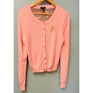 Eyeshadow Xlarge‎ Pink Ramie Long Sleeve Button-Front Casual Cardigan Sweater